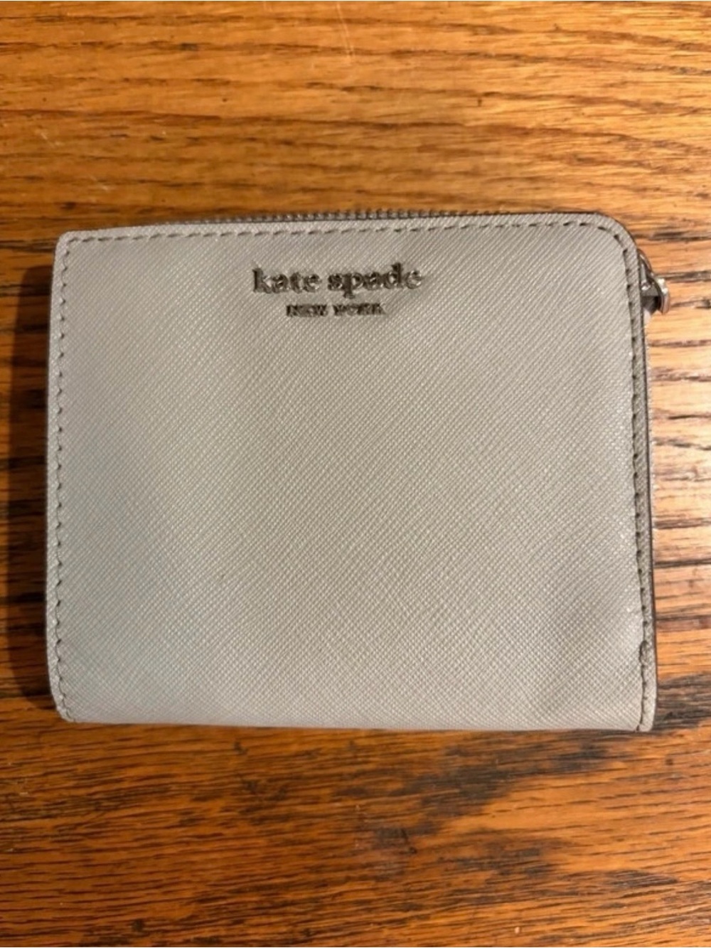 kate spade gray zip-around compact wallet
